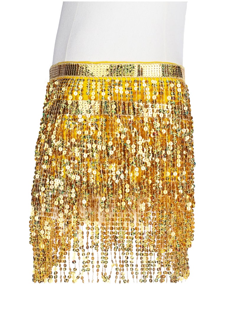 *daisysboutique* Women Belly Dance Skirt Fringe Skirts Sparkly Sequin Hip Scarf Party Costume (One Size, 1 Piece Gold) - Image 5